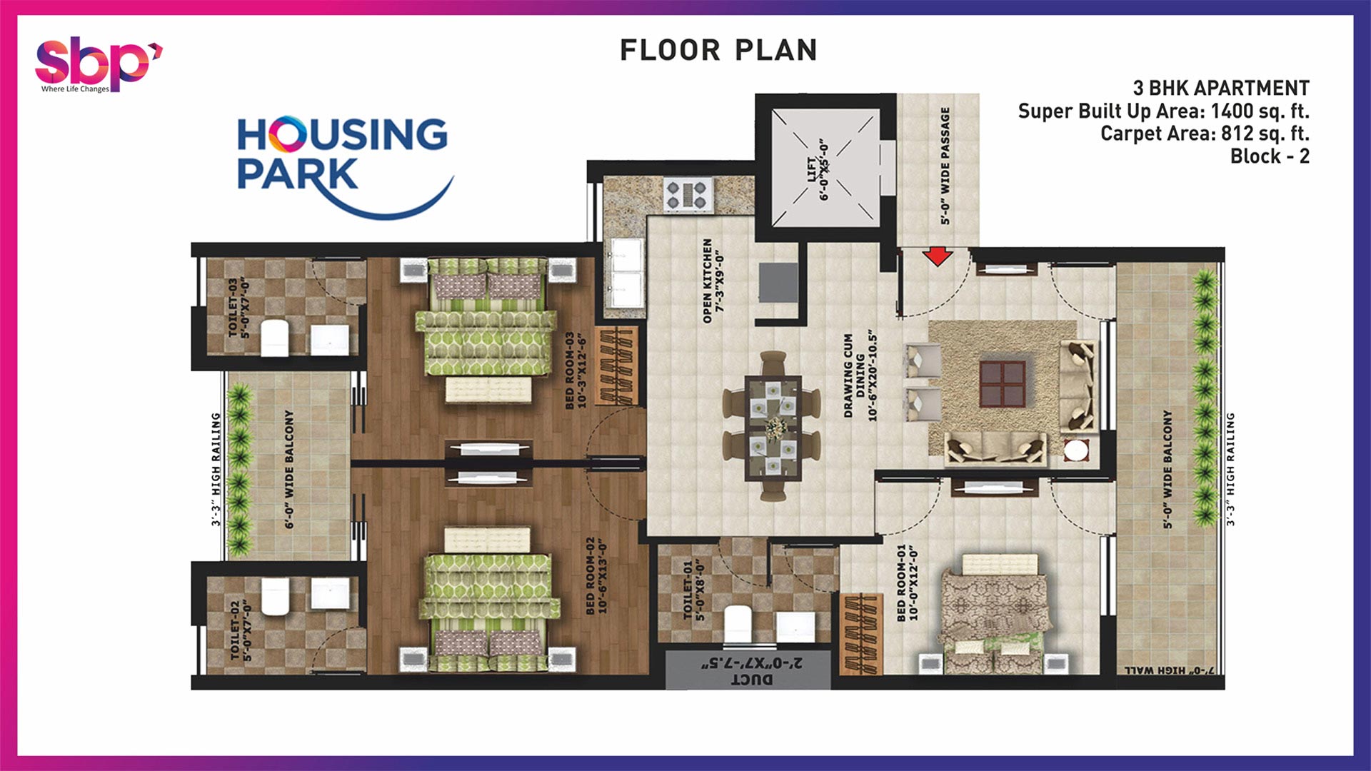 Housing-Park-Floor-Plan- 3bhk Apartment 1400sq ft  SBP Housing Park Housing Park Floor Plan 3bhk Apartment 1400sq ft